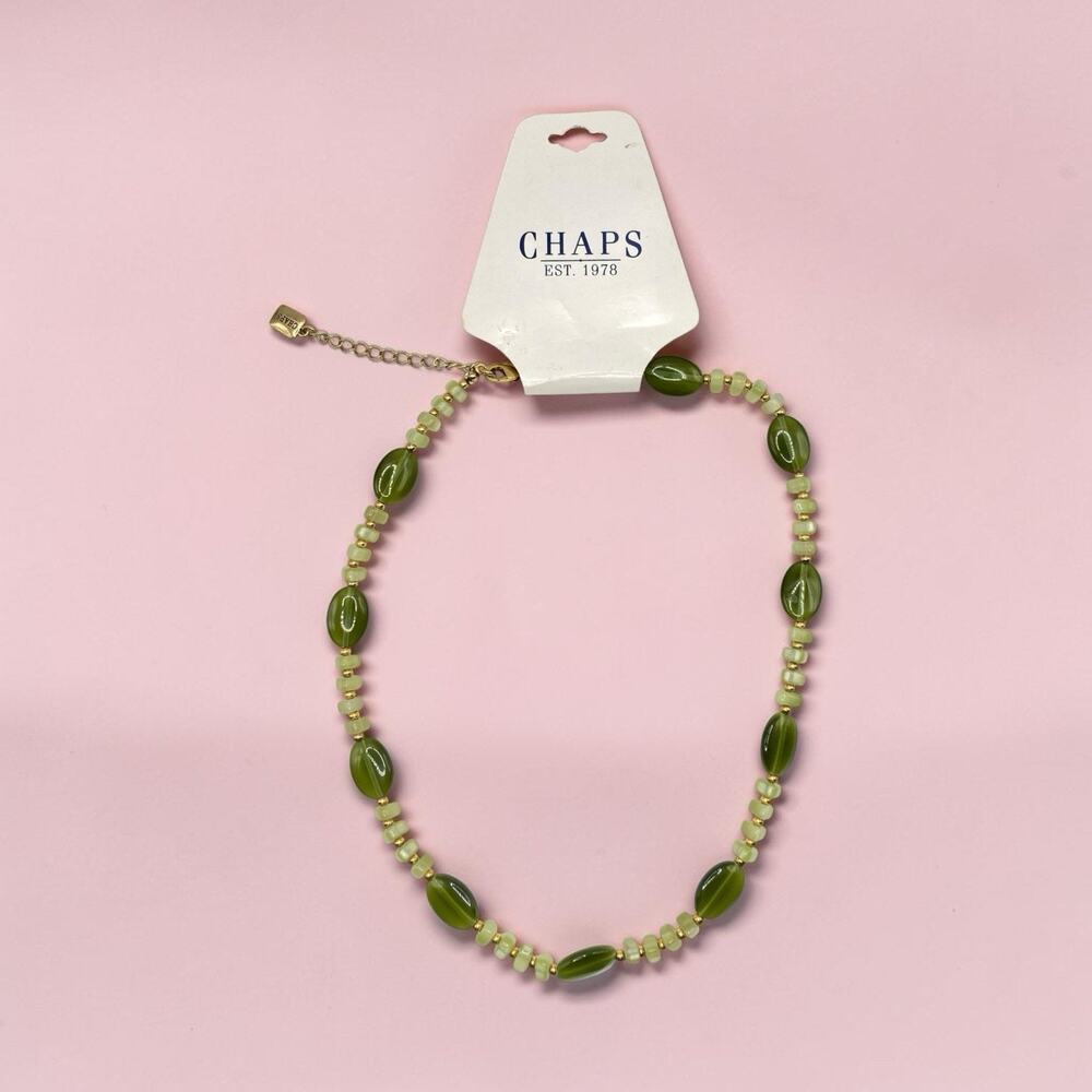 NWT! Chaps Beaded Green Gold Tone Lobster Clasp!